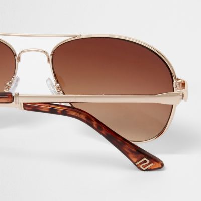 Gold brown lens aviator sunglasses